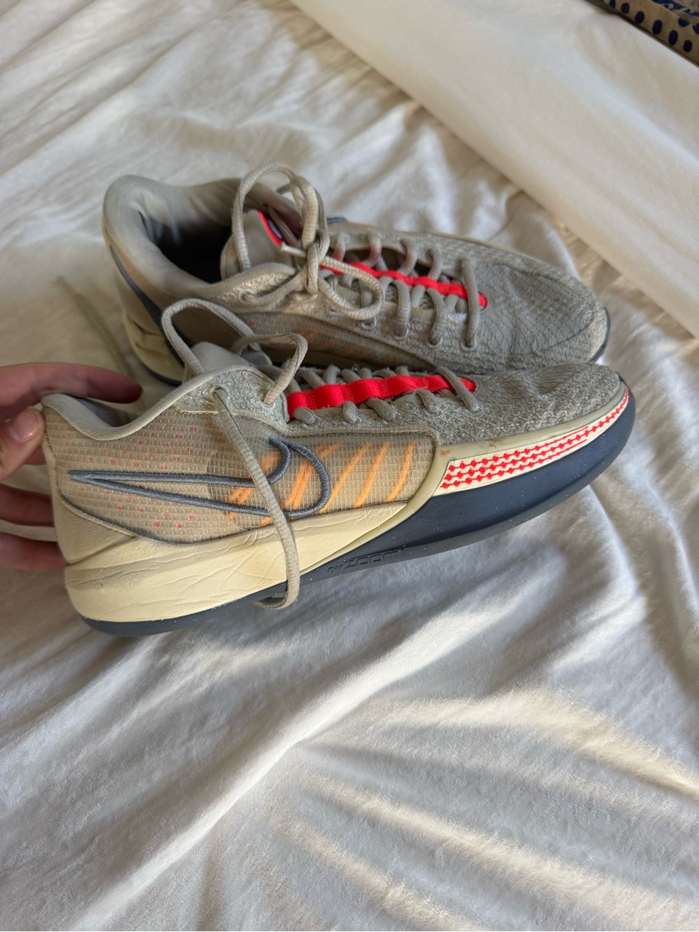 Nike Women's Athletic Shoes in Beige with Neon Coral Accents